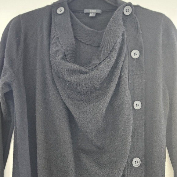 COS Black Merino Wool Draped Button Long Sleeve Dress - Picture 15 of 15